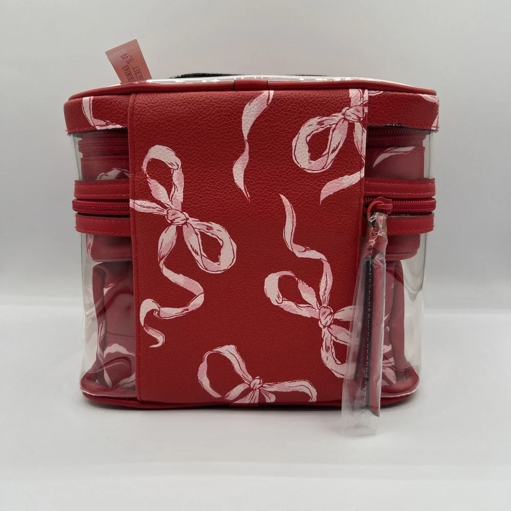 Victoria's Secret Makeup Bag 4 Pcs Red White Bows Train Case New With Tags